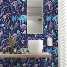 Purple & Black Modern Palm Tree Wallpaper