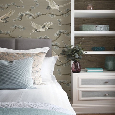 Gl Akan Grey And Taupe Crane Bird Wallpaper