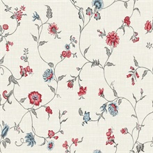 Antique Ruby &amp; French Blue Floral &amp; Leaf Vine Toile Florale Trail Wall