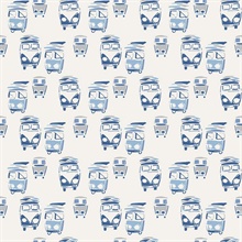 Baby Blue, Grey & White Retro Buses Wallpaper