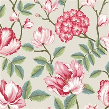 Beige Morning Garden Tulip &amp; Hydrangea Floral Wallpaper