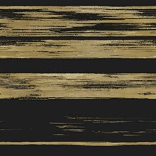 Black &amp; Gold Horizontal Stripe Dry Brush Wallpaper