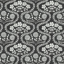 Black & Grey Folksy Floral Wallpaper