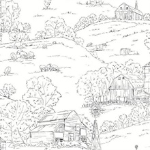 Black &amp; White Farm Pasture Toile Wallpaper