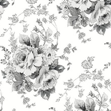 Black &amp; White Heritage Rose Floral Wallpaper
