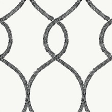 Black & White Laurel Leaf Ogee Geometric  Wallpaper