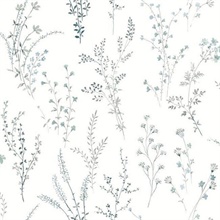 Blue &amp; Green Wildflower Sprigs Floral Wallpaper