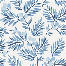 Blue, Light Blue &amp; White Plums and Leaves Wallpaper