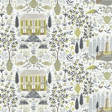 Gold &amp; Grey Large 18th Century Farmhouse Rifle Paper Wallpaper