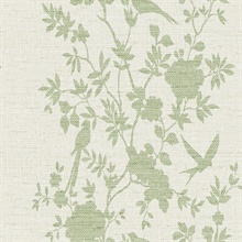 Green Ivy Aloha Bird Trail Linen Texture Wallpaper
