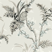 Grey &amp; Beige Enchanted Tropical Tree Fern Wallpaper