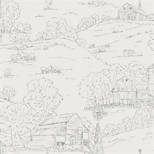Grey & Beige Farm Pasture Toile Wallpaper