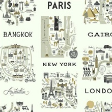 Grey &amp; Gold Illustrated City Maps Rifle Paper Wallpaper