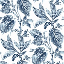 Mangrove Blue Botanical Leaf Wallpaper