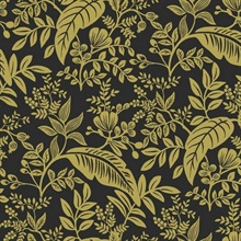 Metallic Gold &amp; Black Canopy Flowers and Leaves Rifle Paper Wallpaper