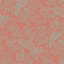 Metallic Silver & Red Canopy Flowers and Leaves Rifle Paper Wallpaper