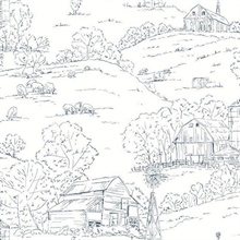 Navy &amp; White Farm Pasture Toile Wallpaper