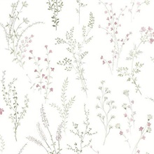 Pink, Green &amp; Grey Wildflower Sprigs Floral Wallpaper