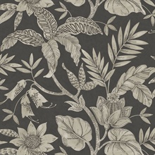 Rainforest Floral Charcoal Grey Wallpaper