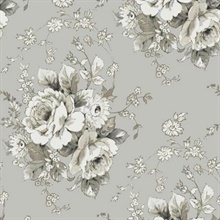 Taupe &amp; Grey Heritage Rose Floral Wallpaper