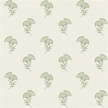 Washed Green &amp; Herb Small Lotus Branch Floral Wallpaper