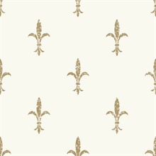 White &amp; Gold Fleur De Lis Wallpaper