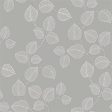 White & Grey Linework Leaves Wallpaper
