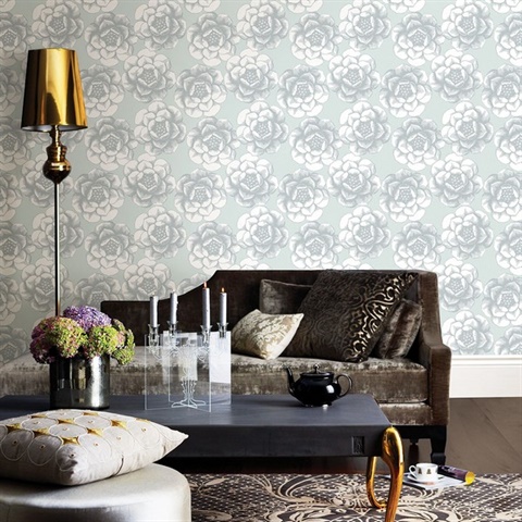 2763-24240 | Fanciful Silver Floral Wallpaper | Wallpaper Boulevard