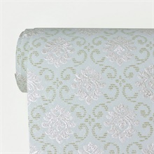 Madelyn Turquoise Small Damask Wallpaper