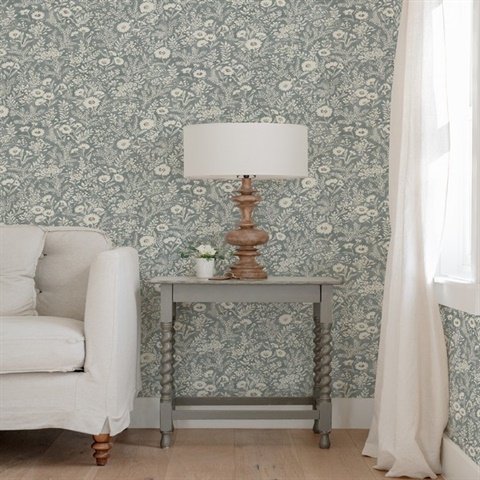 4072-70051 | Agathon Slate Blue Floral Wallpaper