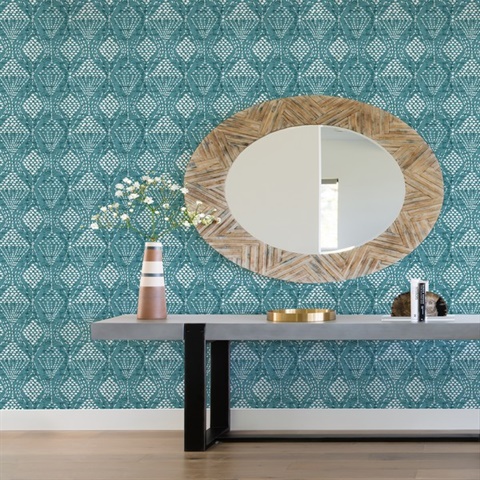 4081-26318 | Teal Dotted Textured Southwest Tribal Wallpaper