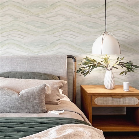 4121-26924 | Dorea Sea Green Striated Watercolor Waves Wallpaper