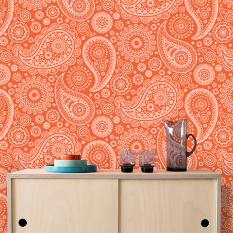 Paisley Crescent by Mini Moderns - Tangerine Dream - Wallpaper - AZDPT019TD