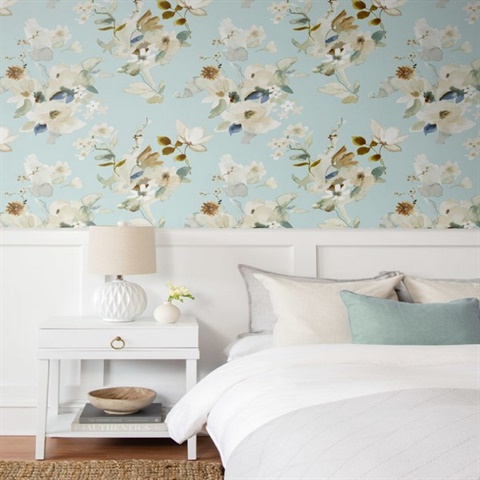 AT50104 | Summer Bouquet Teal Floral Wallpaper