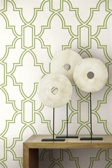 Green and White Tile Trellis Peel and Stick Wallpaper, NW31604