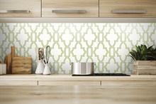 Green and White Tile Trellis Peel and Stick Wallpaper, NW31604