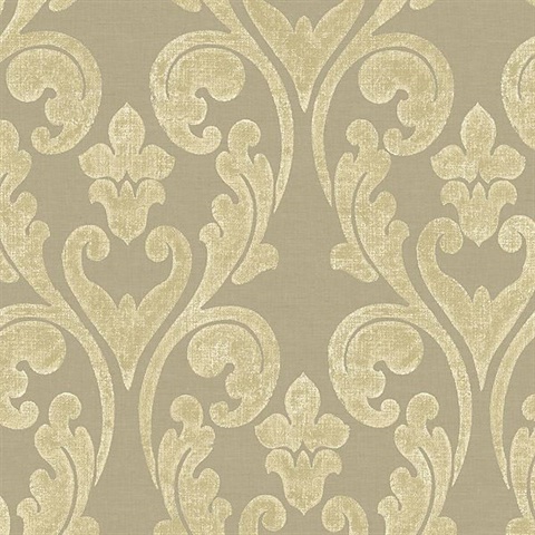 Taupe Damask Scroll