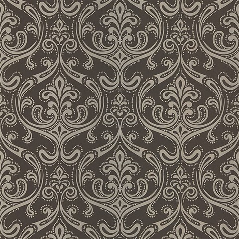 Anastaise Dark Brown Ogee Damask