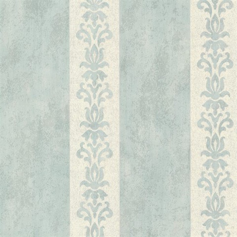 Parisi Light Blue Embellished Damask Stripe