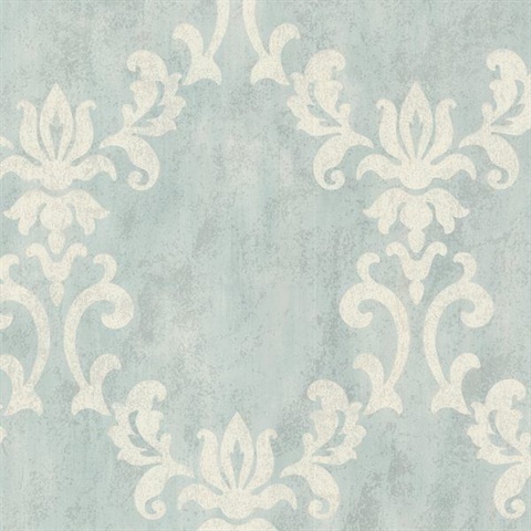 Renna Light Blue Large Scroll Damask