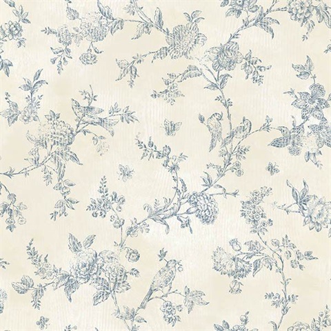 French Nightingale Blueberry Toile