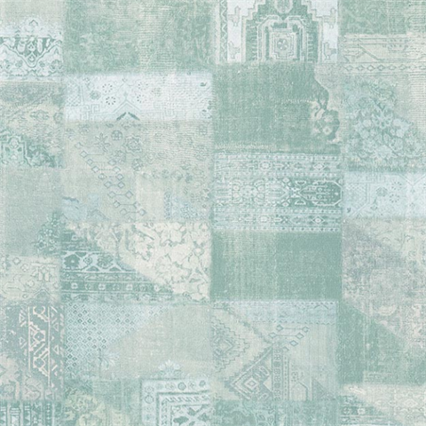 Aqua Navajo Quilted Linen Wallpaper