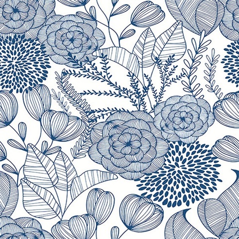 Summer Floral Wallpaper  Blue  Luxe Walls  Removable Wallpapers