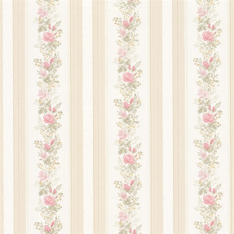 Alexis Pink Satin Floral Stripe