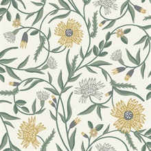 Aster Gold Floral Vine Wallpaper