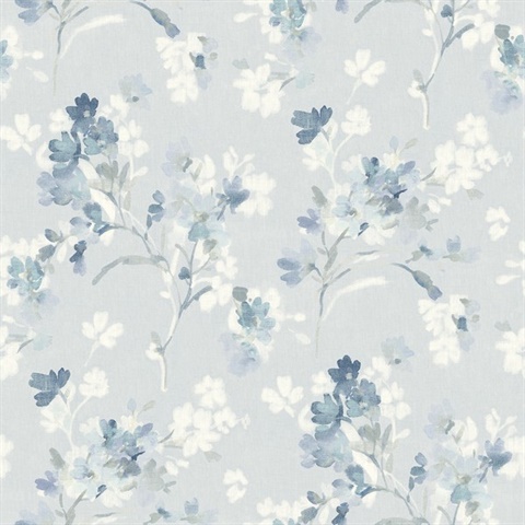 Azalea Light Blue Floral Branches Wallpaper