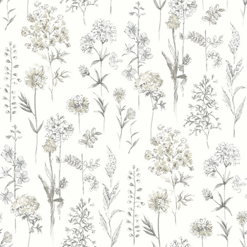 Bergamot Light Grey Wildflower Wallpaper