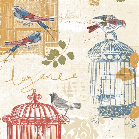 KE29945 - Creative Kitchens, Birds In Cages Wallpaper