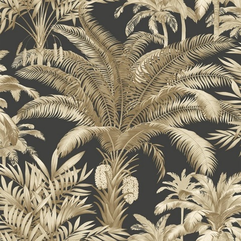 Black  Beige Charleston Palm Tree Wallpaper