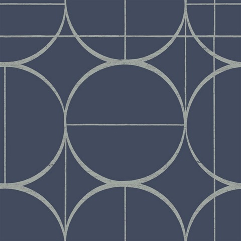 MD7204 Wallpaper | Blue & Silver Sun Art Deco Circles Wallpaper